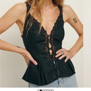 Reformation Josefina Linen Top, size 4 (XS/S), black, mint condition